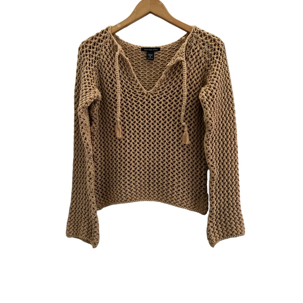 Abercrombie & Fitch Cotton Open Knit Crochet Cropped Sweater Size Medium